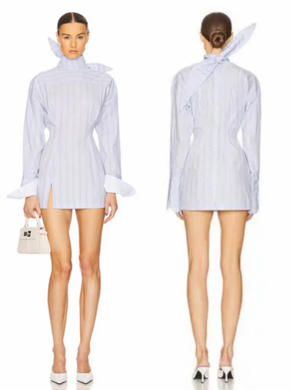 Helsa Stripe Poplin Shirt Mini Dress in Blue Multi Stripe Size XS NEW with tags!